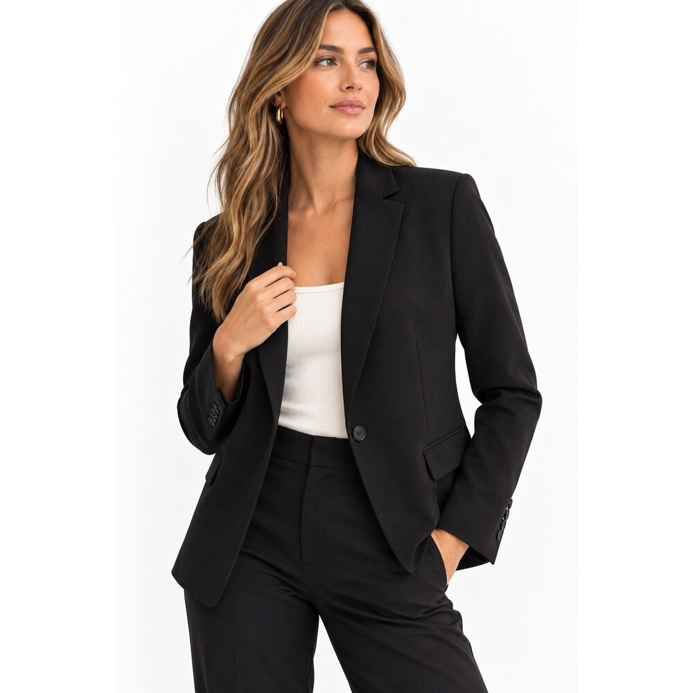 Ann Taylor Black One Button Tailored Blazer Size 12 Classic Career Jacket